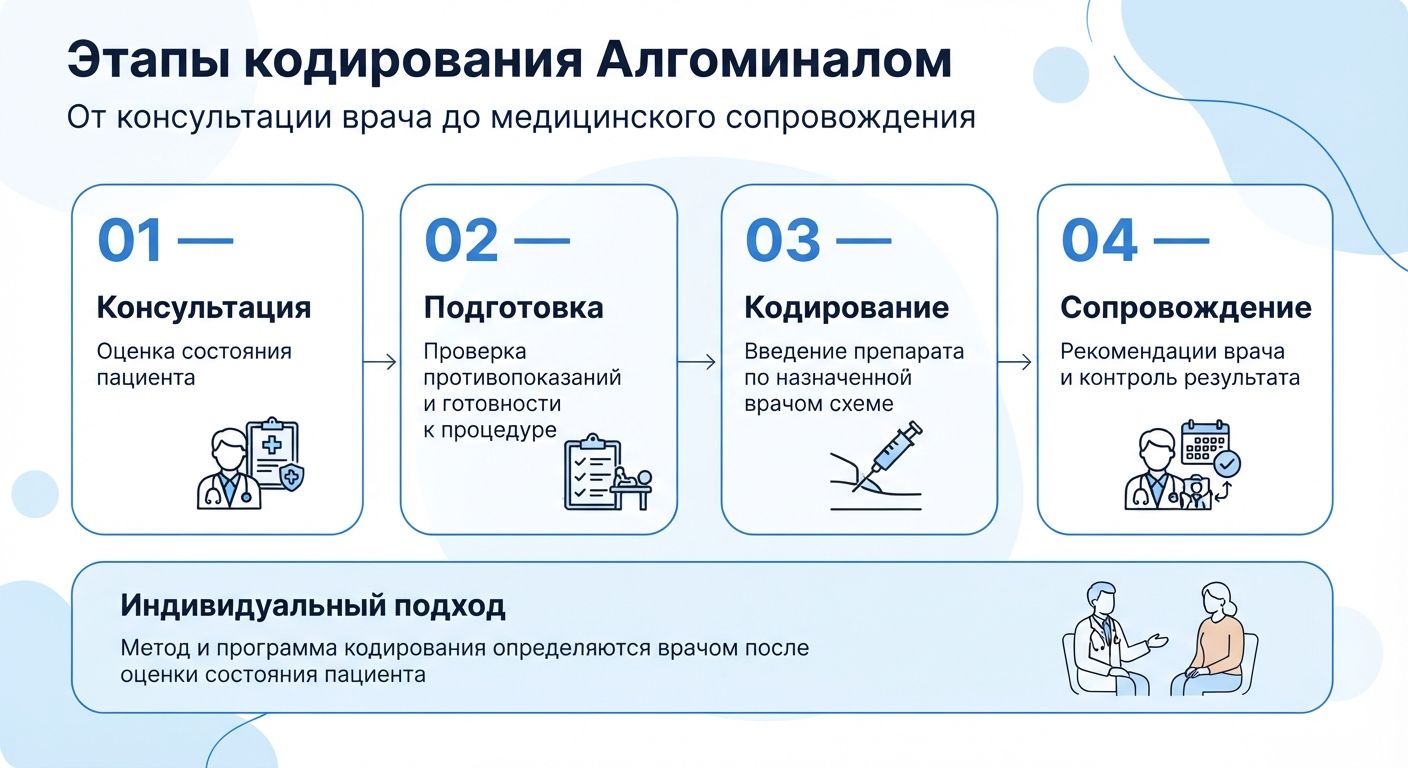 Кодирование препаратом «Алгоминал» в Лимане инфографика